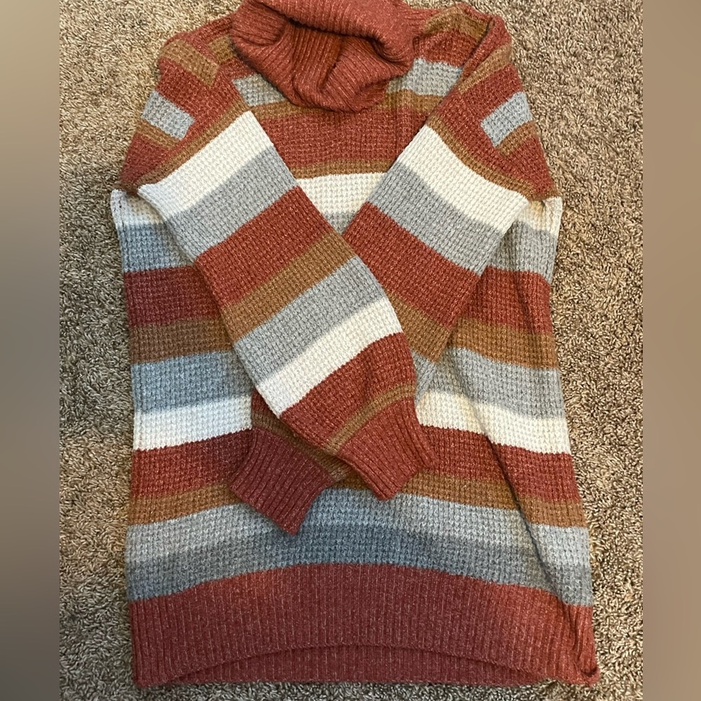 COPY - This cute red, orange, grey and white sweater is perfect for the fall se…